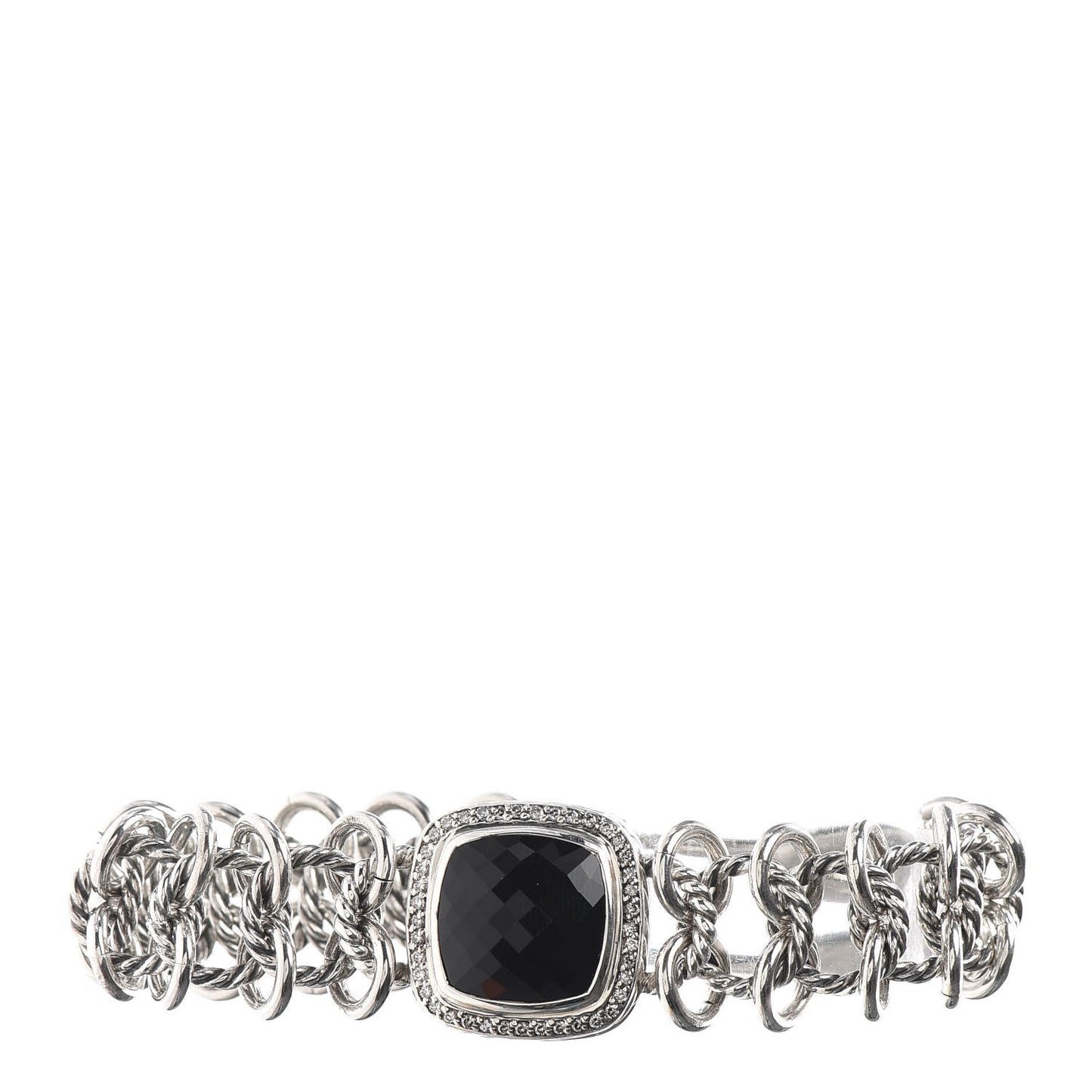 Sterling Silver Diamond Black Onyx Albion Cable Chain Bracelet