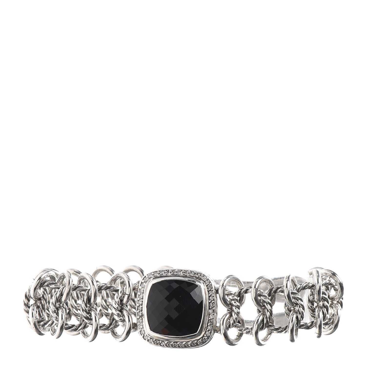 David Yurman Sterling Silver Diamond Black Onyx Albion Cable Chain Bracelet 1 of 4