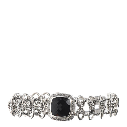 David Yurman Sterling Silver Diamond Black Onyx Albion Cable Chain Bracelet 1 of 4