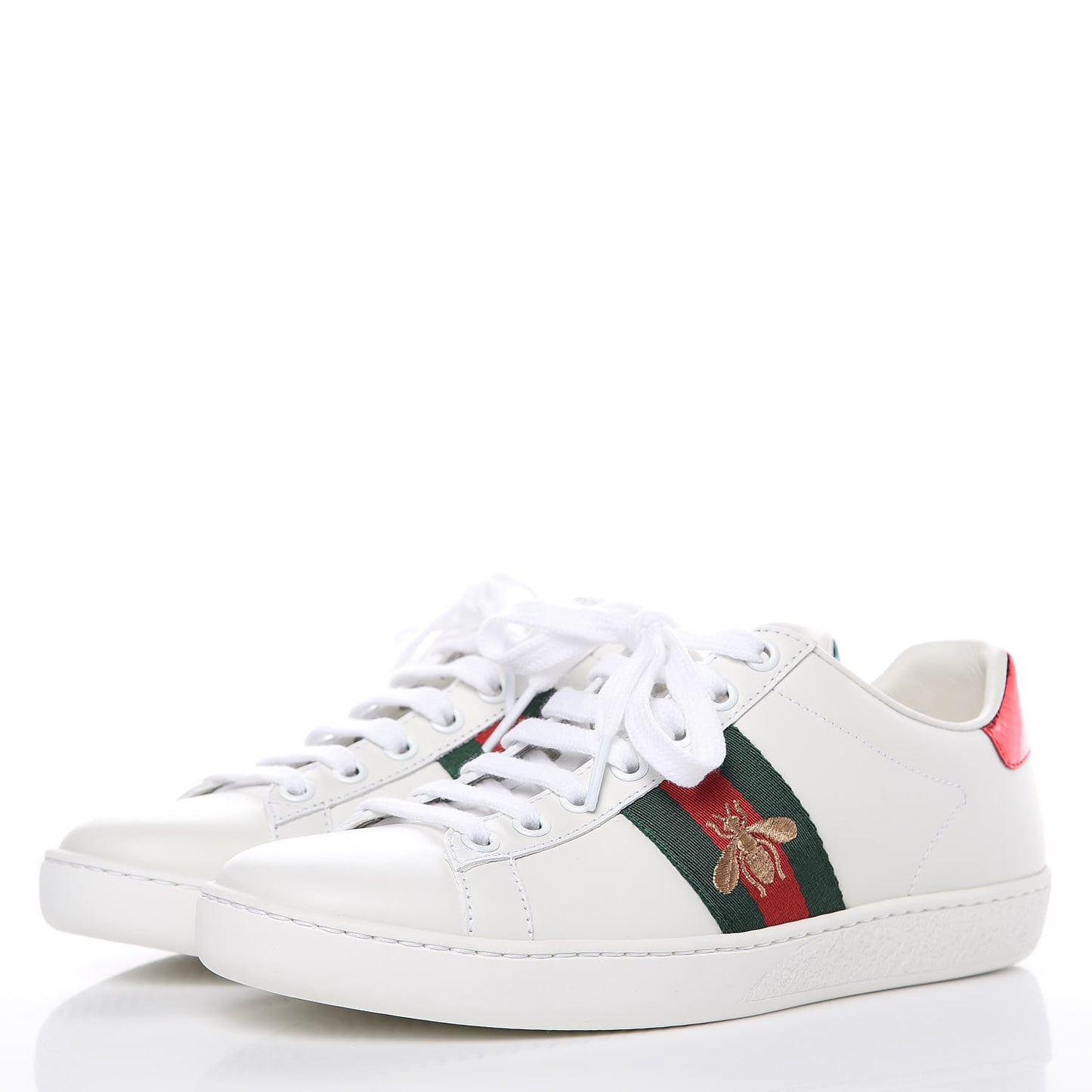 Calfskin Ayers Bee Embroidered Womens Ace Sneakers 36 White Green