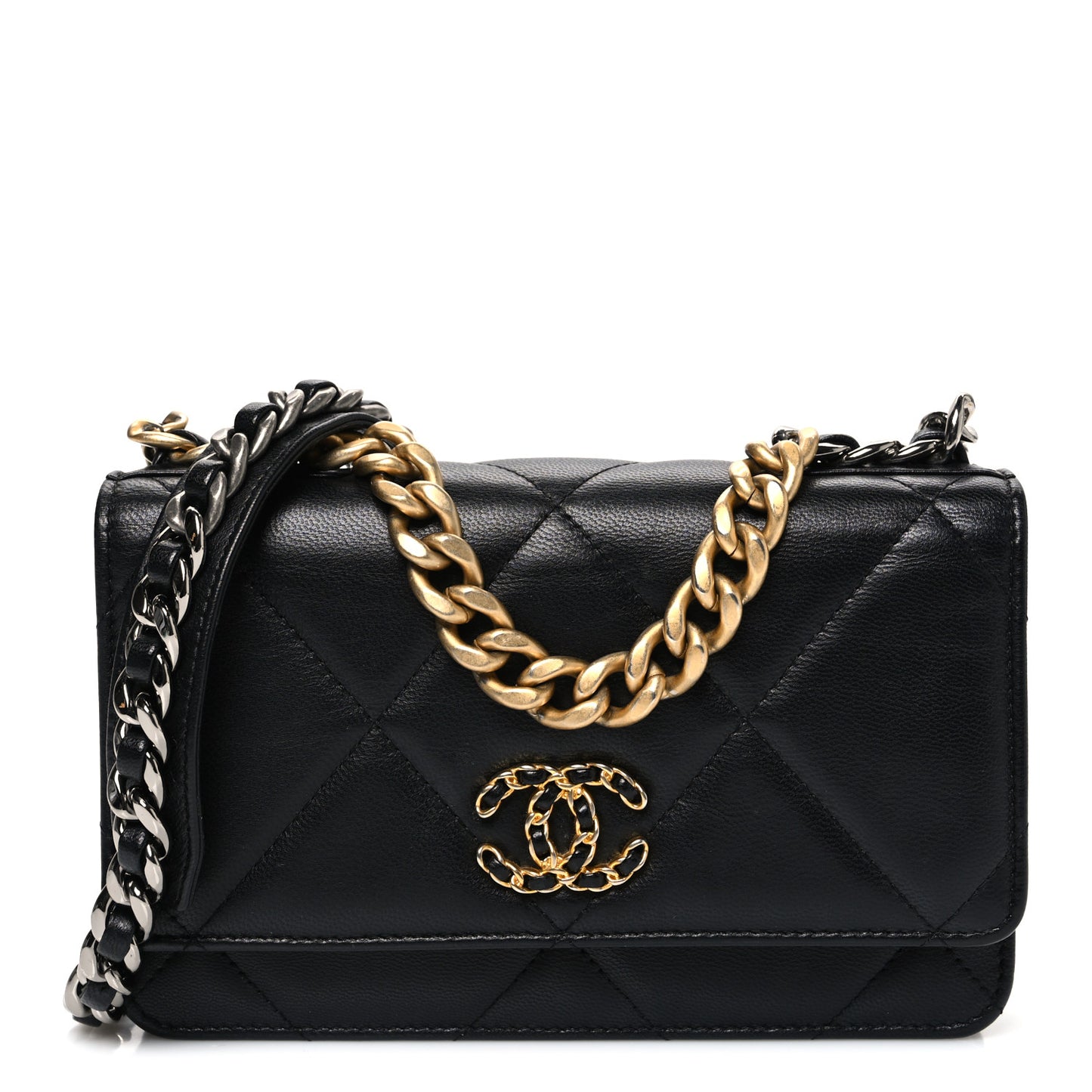 Lambskin Quilted Chanel 19 Wallet On Chain WOC Black
