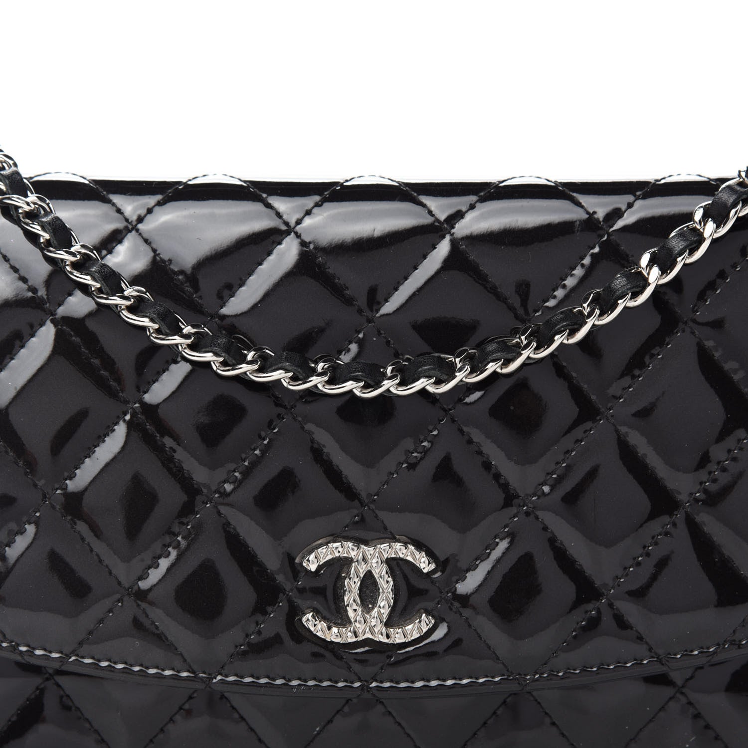 Chanel Patent Quilted Brilliant Wallet On Chain WOC Black 15 of 15