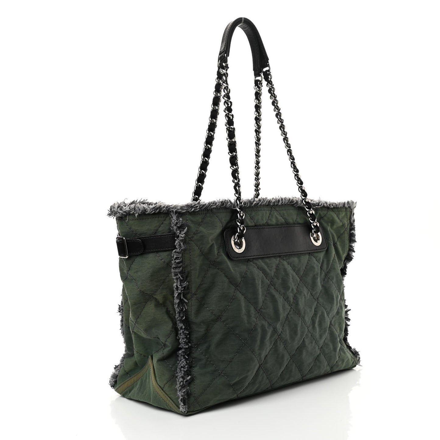 Canvas Stitched Tweed Large Tote Dark Green
