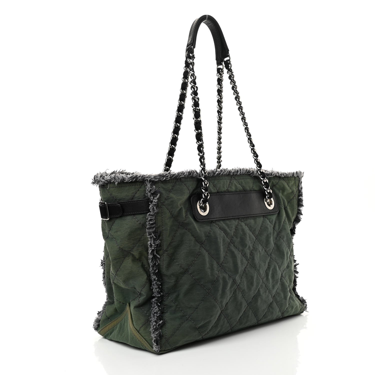 Chanel Canvas Stitched Tweed Large Tote Dark Green 3 of 11