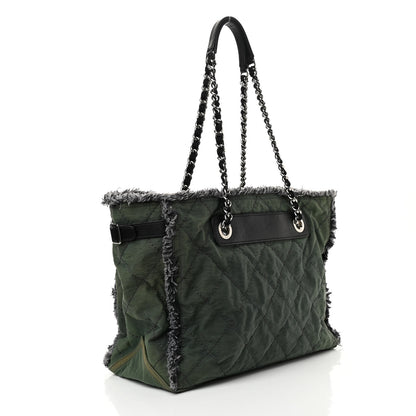 Chanel Canvas Stitched Tweed Large Tote Dark Green 3 of 11