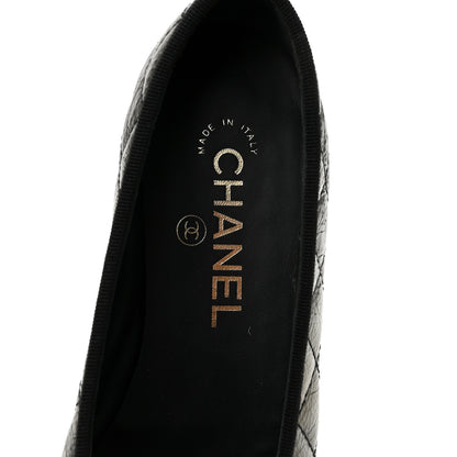 Chanel Metallic Aged Calfskin Quilted CC Cap Toe Ballerina Flats 36 Dark Silver 7 of 10