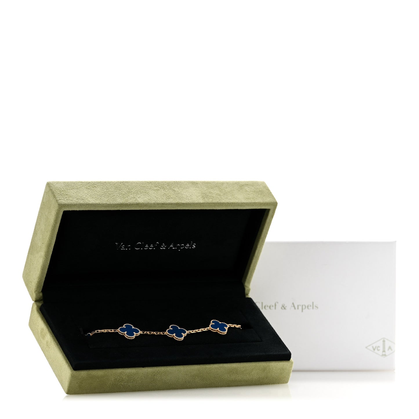 18K Yellow Gold Blue Agate 5 Motifs Vintage Alhambra Bracelet