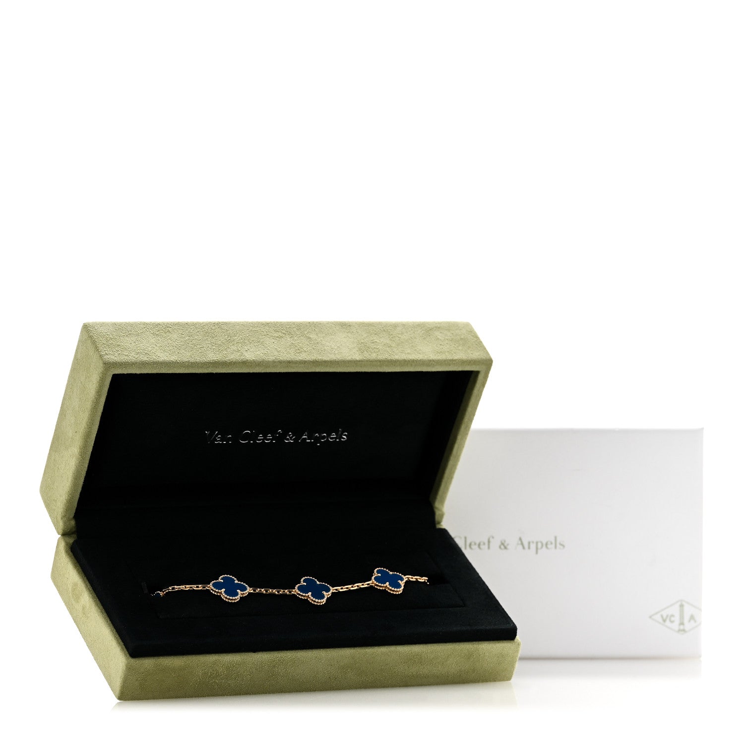Van Cleef & Arpels 18K Yellow Gold Blue Agate 5 Motifs Vintage Alhambra Bracelet 8 of 8