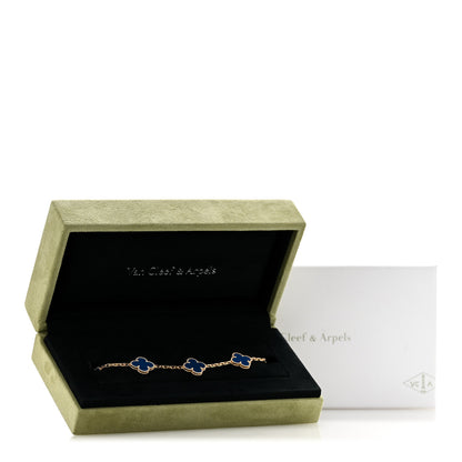 Van Cleef & Arpels 18K Yellow Gold Blue Agate 5 Motifs Vintage Alhambra Bracelet 8 of 8