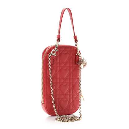 Christian Dior Lambskin Cannage Dioramour Lady Dior Phone Holder Bright Red 3 of 8