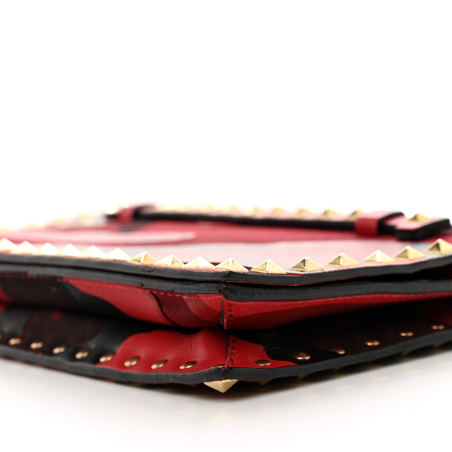Valentino Garavani Nappa Canvas Camouflage Rockstud Wristlet Clutch Red Black 9 of 10