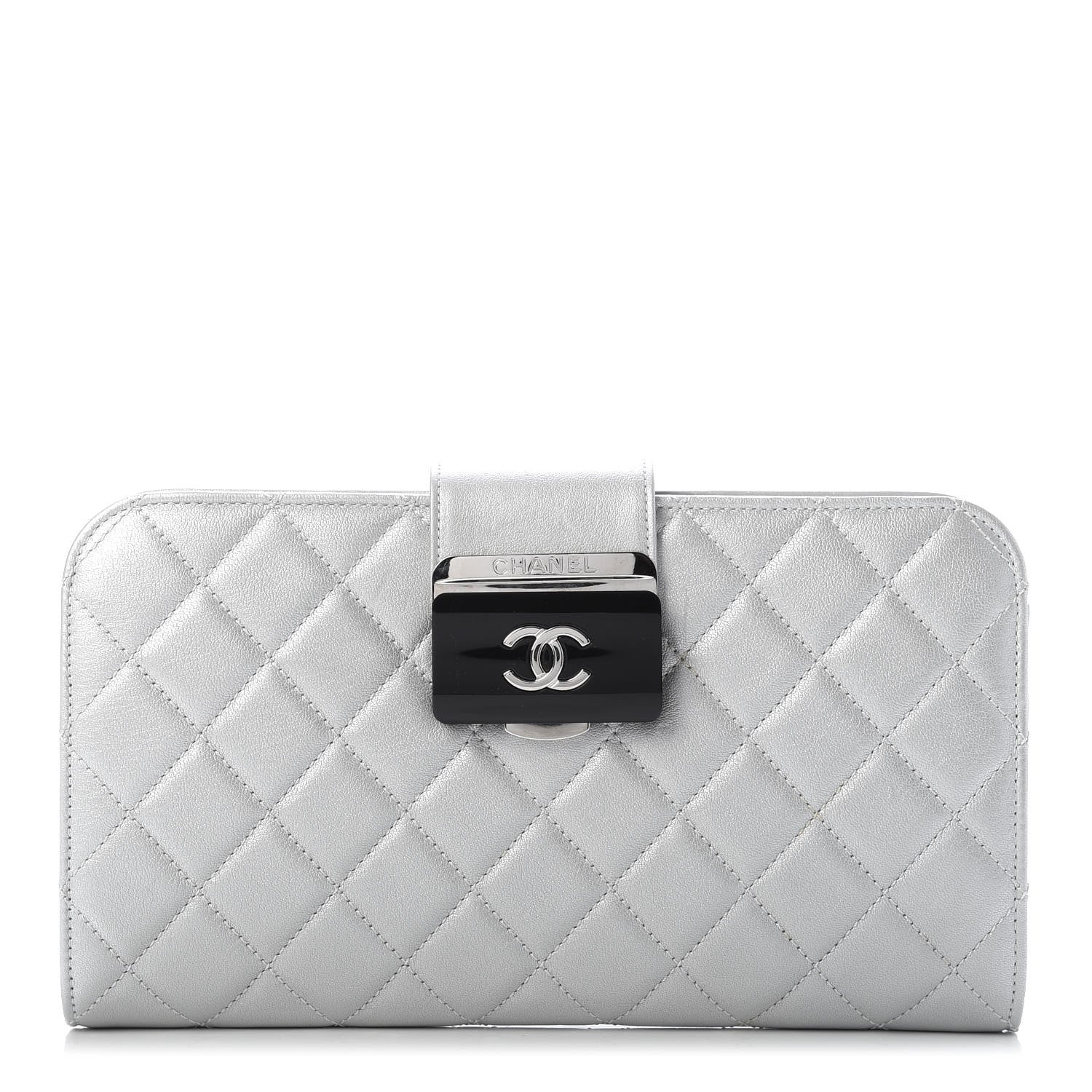 Chanel Metallic Sheepskin Quilted Beauty Lock Clutch Silver 1 of 12