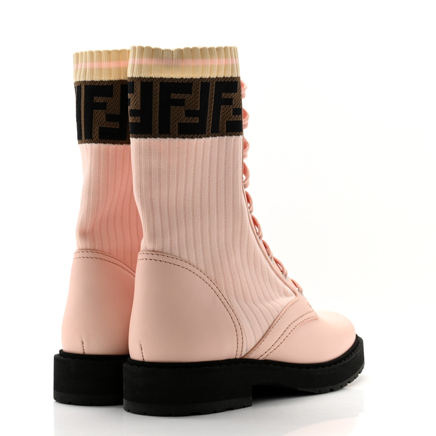 Calfskin Stretch Fabric Rockoko Biker Boots 36.5 Rose Clair Tobacco