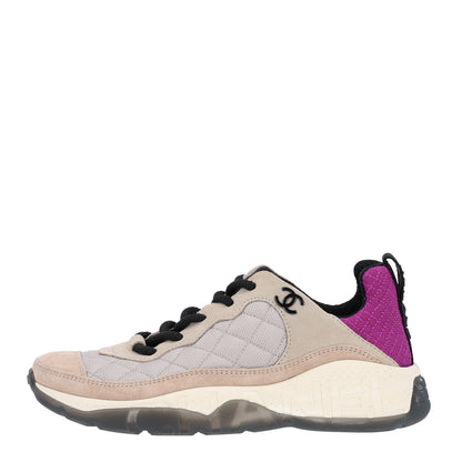 Chanel Mesh Suede Calfskin CC Sneakers 36 Light Beige Purple Beige 1 of 10