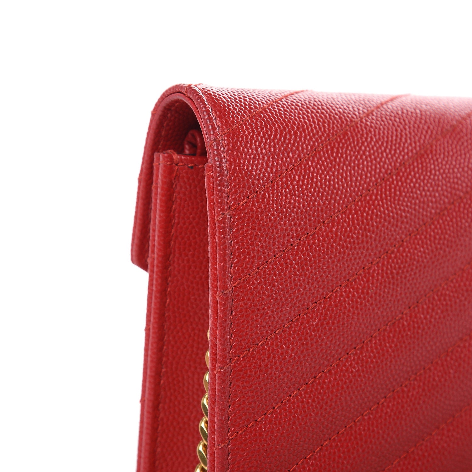 Saint Laurent Grain De Poudre Matelasse Chevron Monogram Envelope Chain Wallet New Red 11 of 12