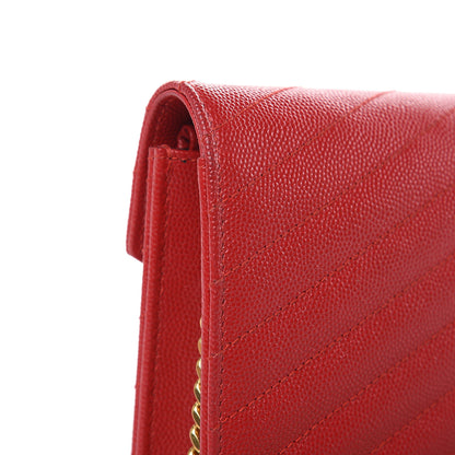 Saint Laurent Grain De Poudre Matelasse Chevron Monogram Envelope Chain Wallet New Red 11 of 12