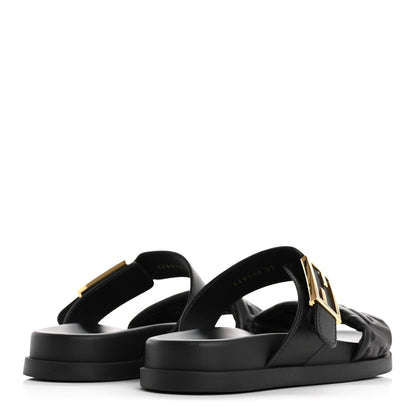 Fendi Nappa Embossed FF Fendi Feel Sandals 37 Black 5 of 9