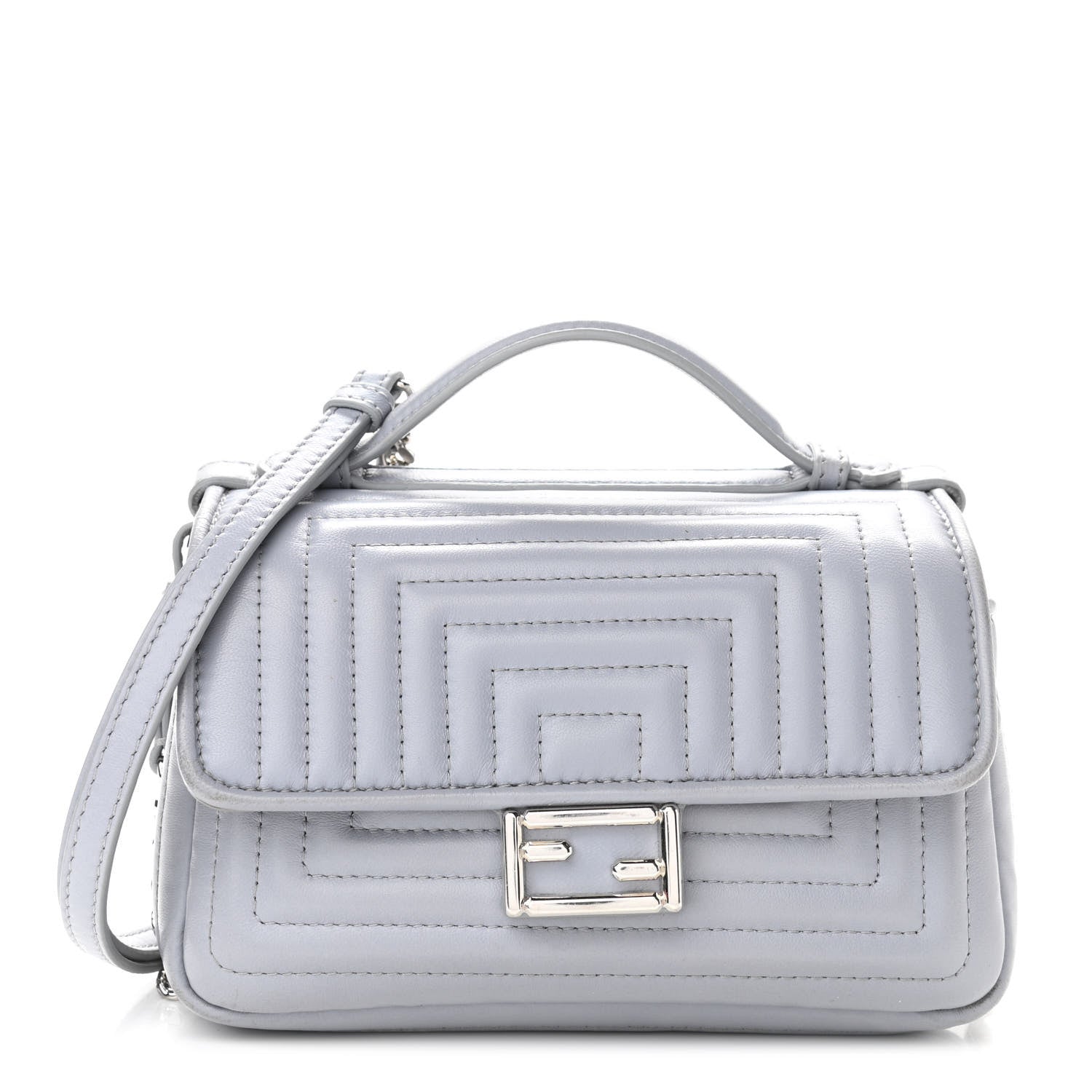 Fendi Shiny Nappa Trapuntata Micro Double Baguette Ardesia 1 of 10