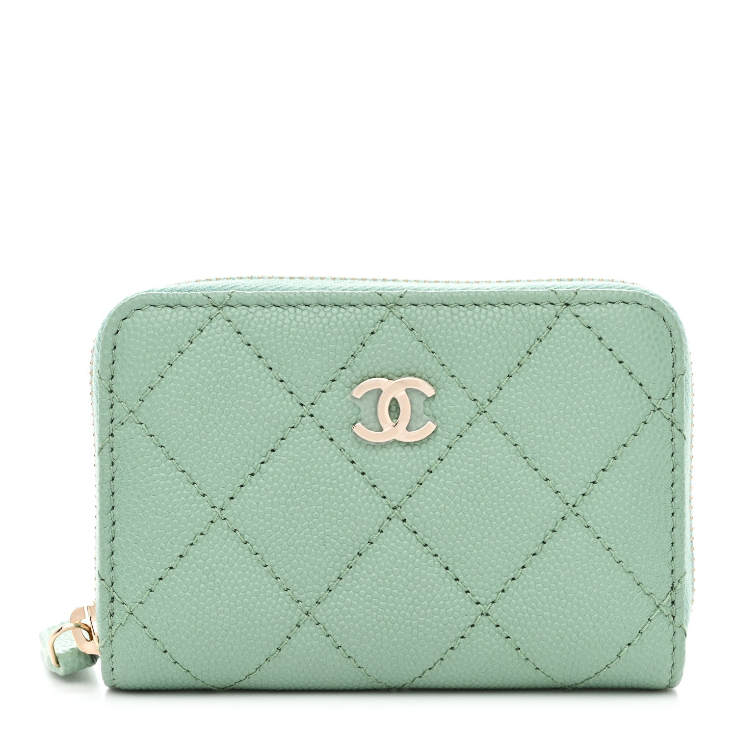 Chanel Caviar Quilted Zip Around Coin Purse Wallet Light Green 1 of 8