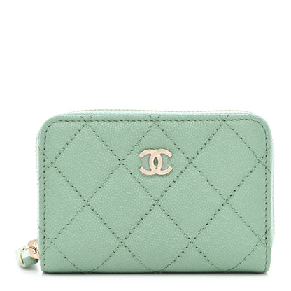 Chanel Caviar Quilted Zip Around Coin Purse Wallet Light Green 1 of 8