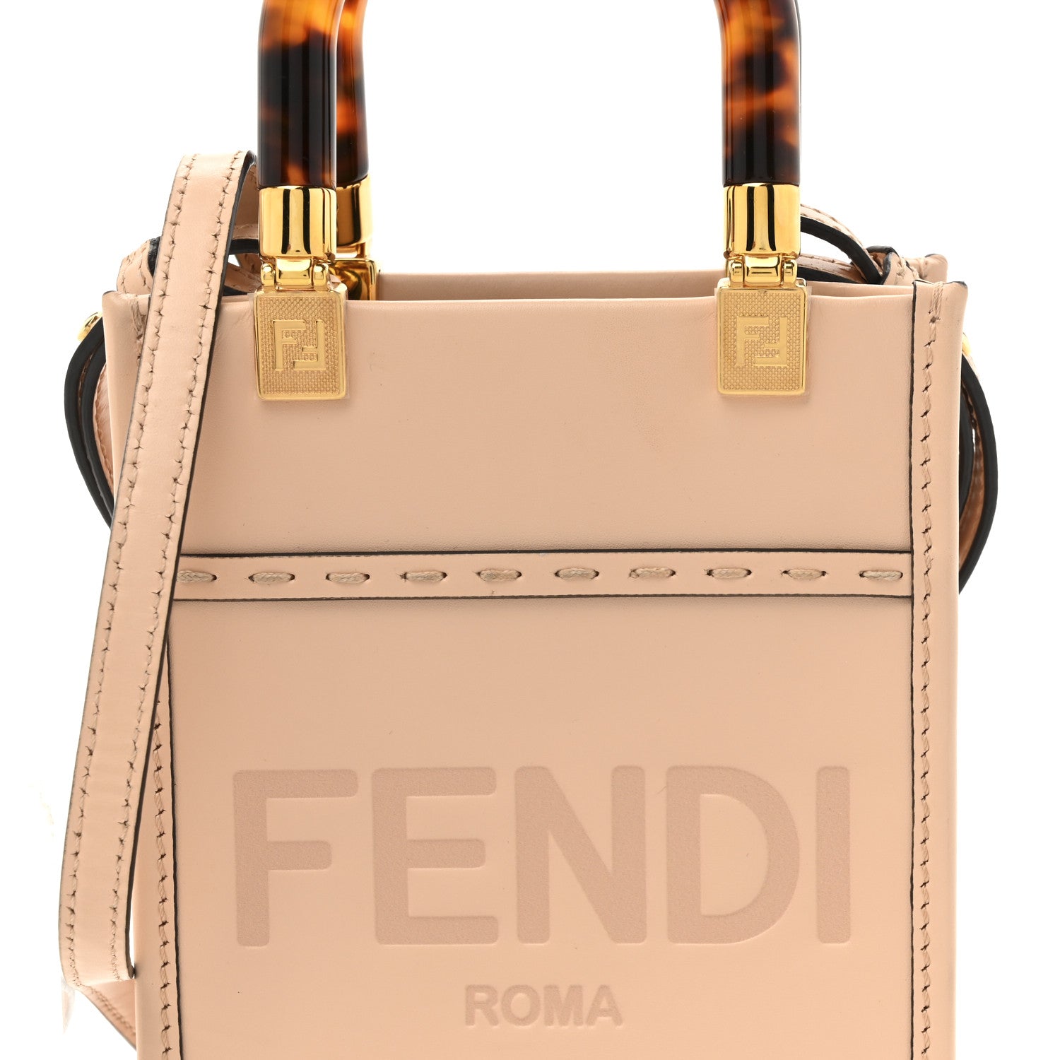 Fendi Vitello King Plexiglass Logo Embossed Mini Fendi Sunshine Shopper Tote Light Rose 8 of 14