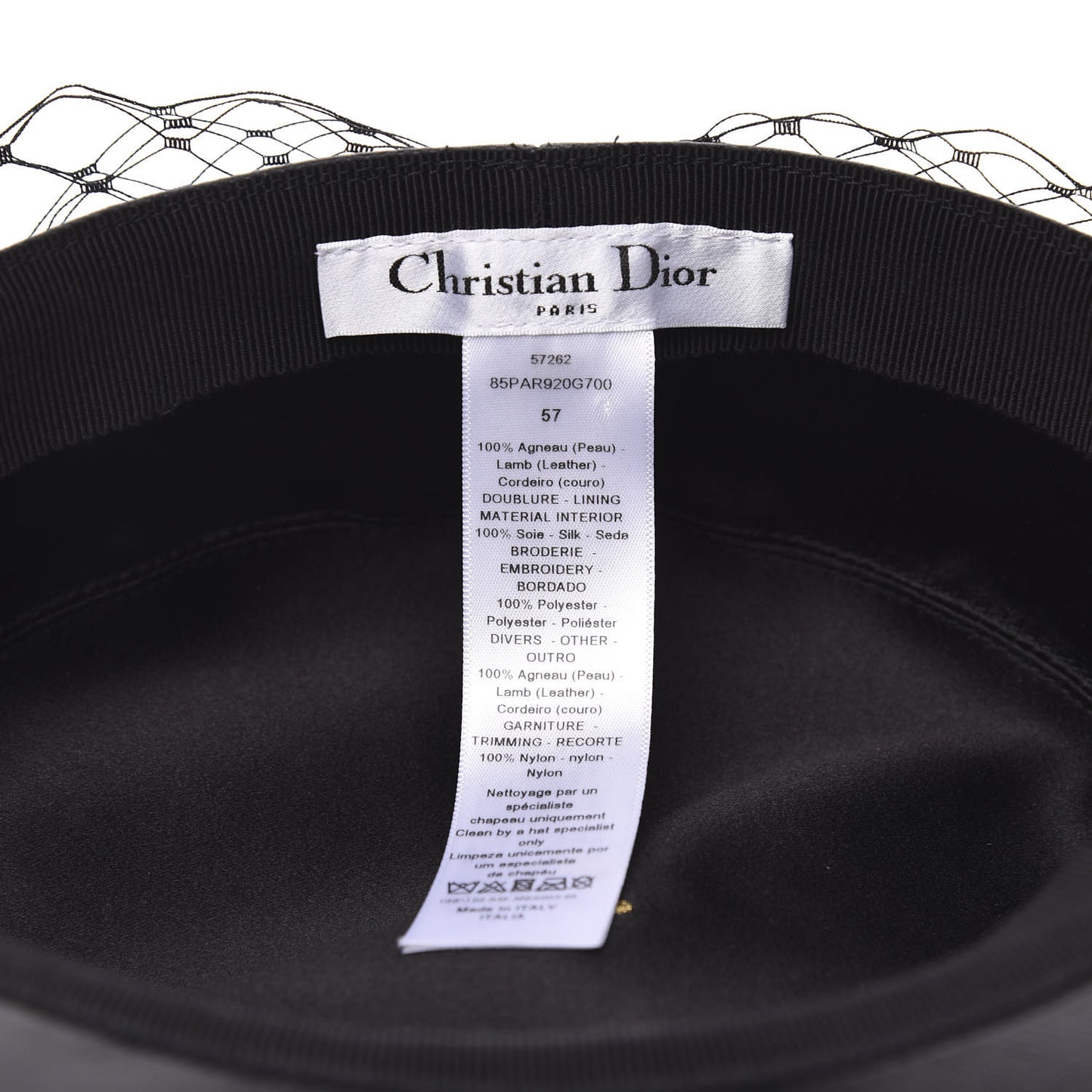 Lambskin Arty Cap with Veil 57 Black