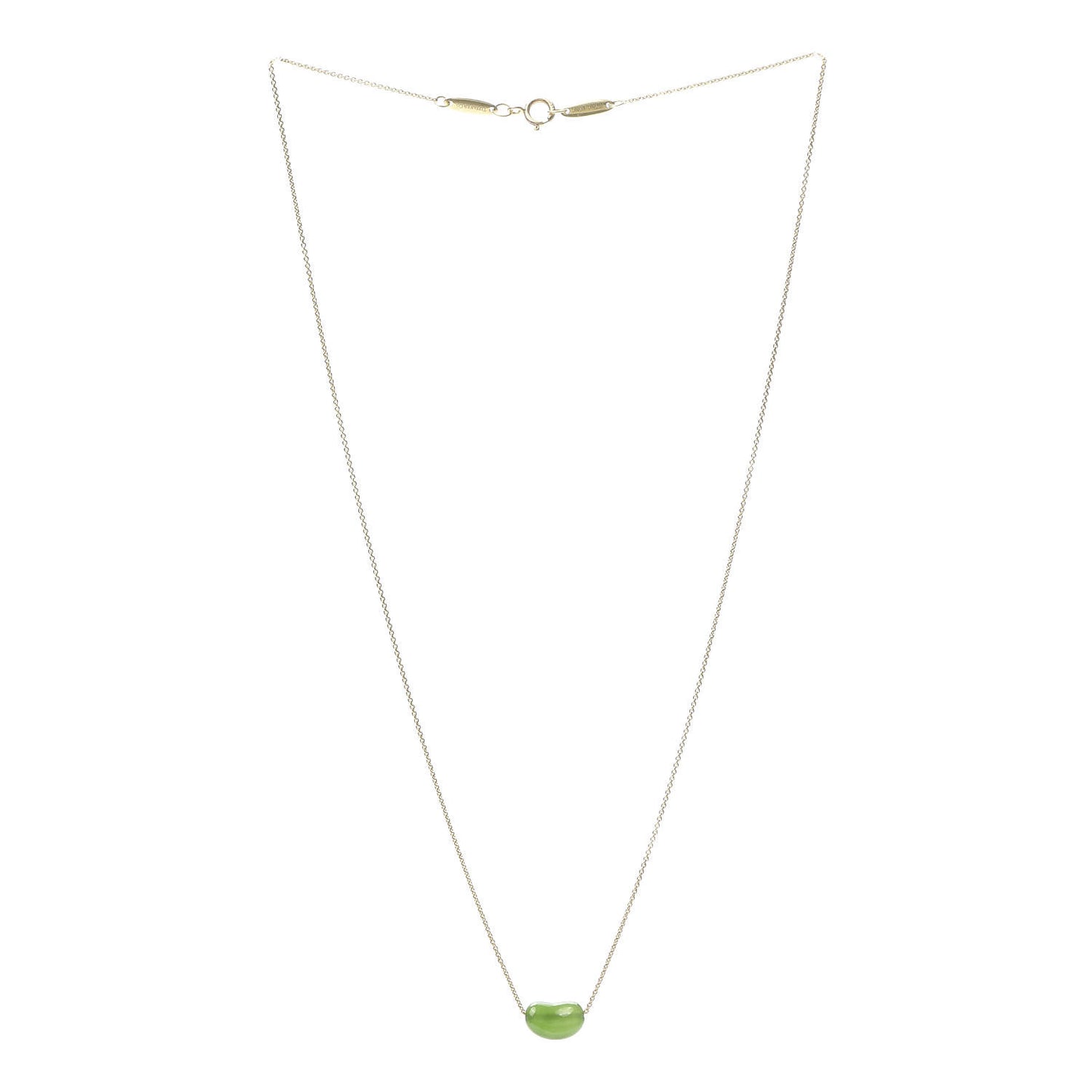 18K Yellow Gold Green Jade 9mm Elsa Peretti Bean Pendant Necklace