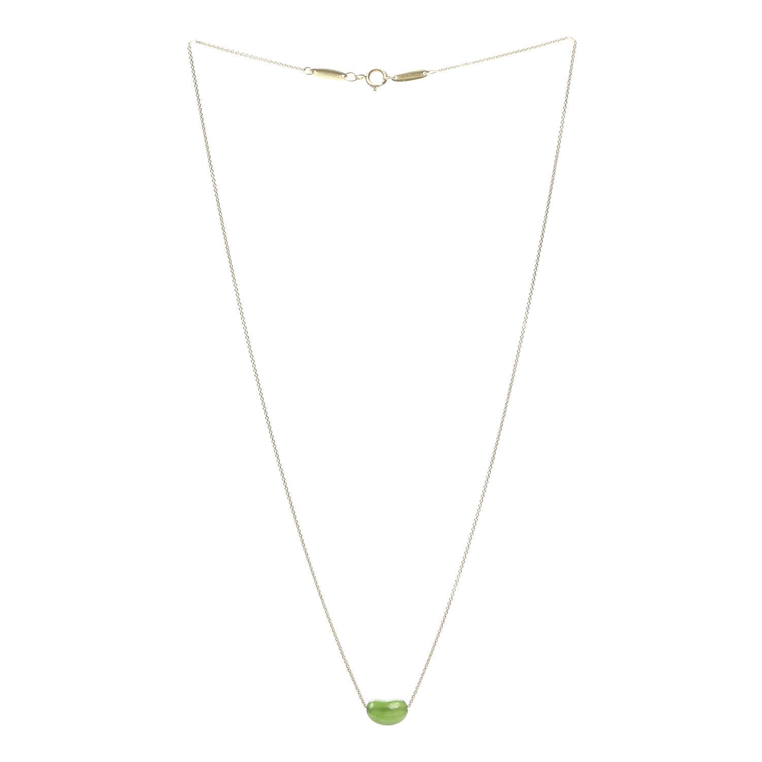Tiffany 18K Yellow Gold Green Jade 9mm Elsa Peretti Bean Pendant Necklace 3 of 5
