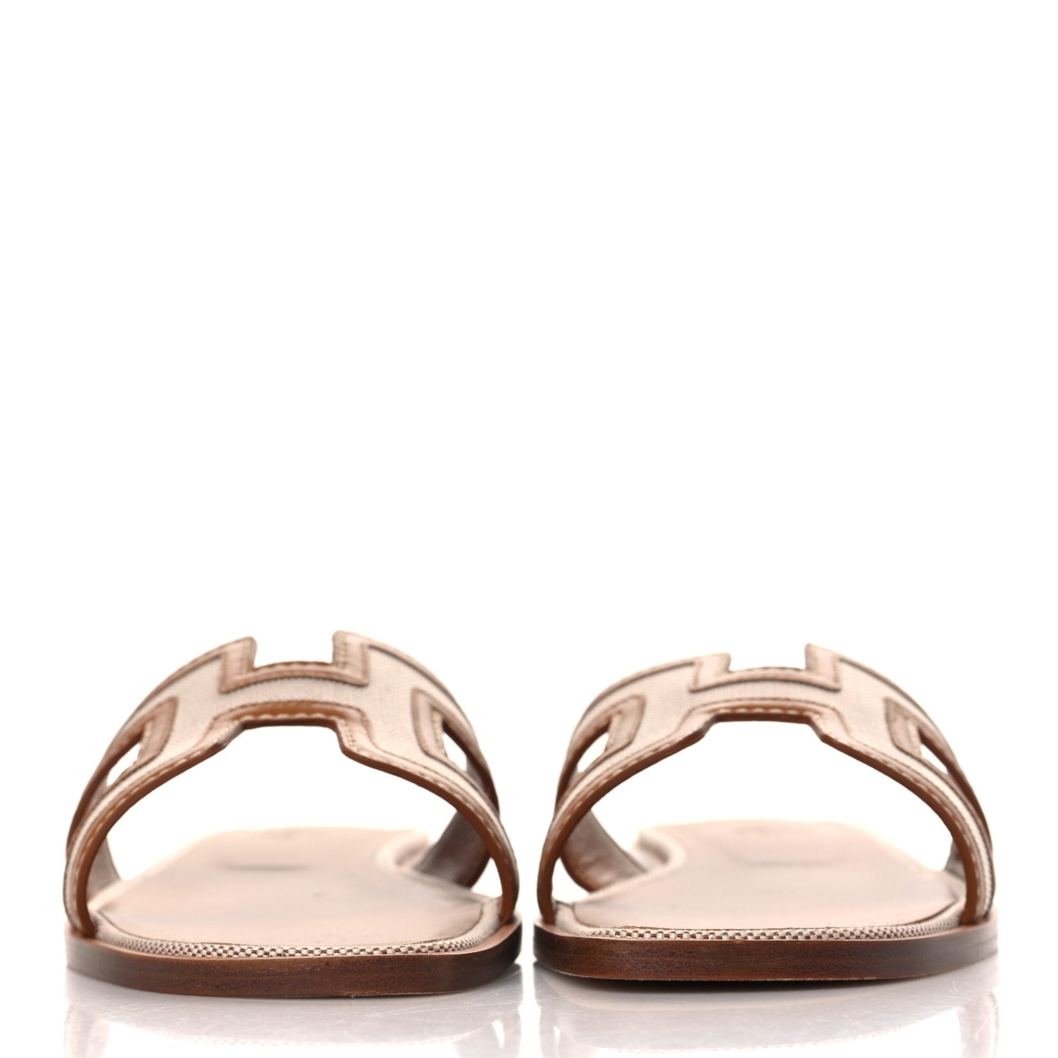 Hermes Calfskin Canvas Oran Sandals 37 Noisette Beige Dore 2 of 9