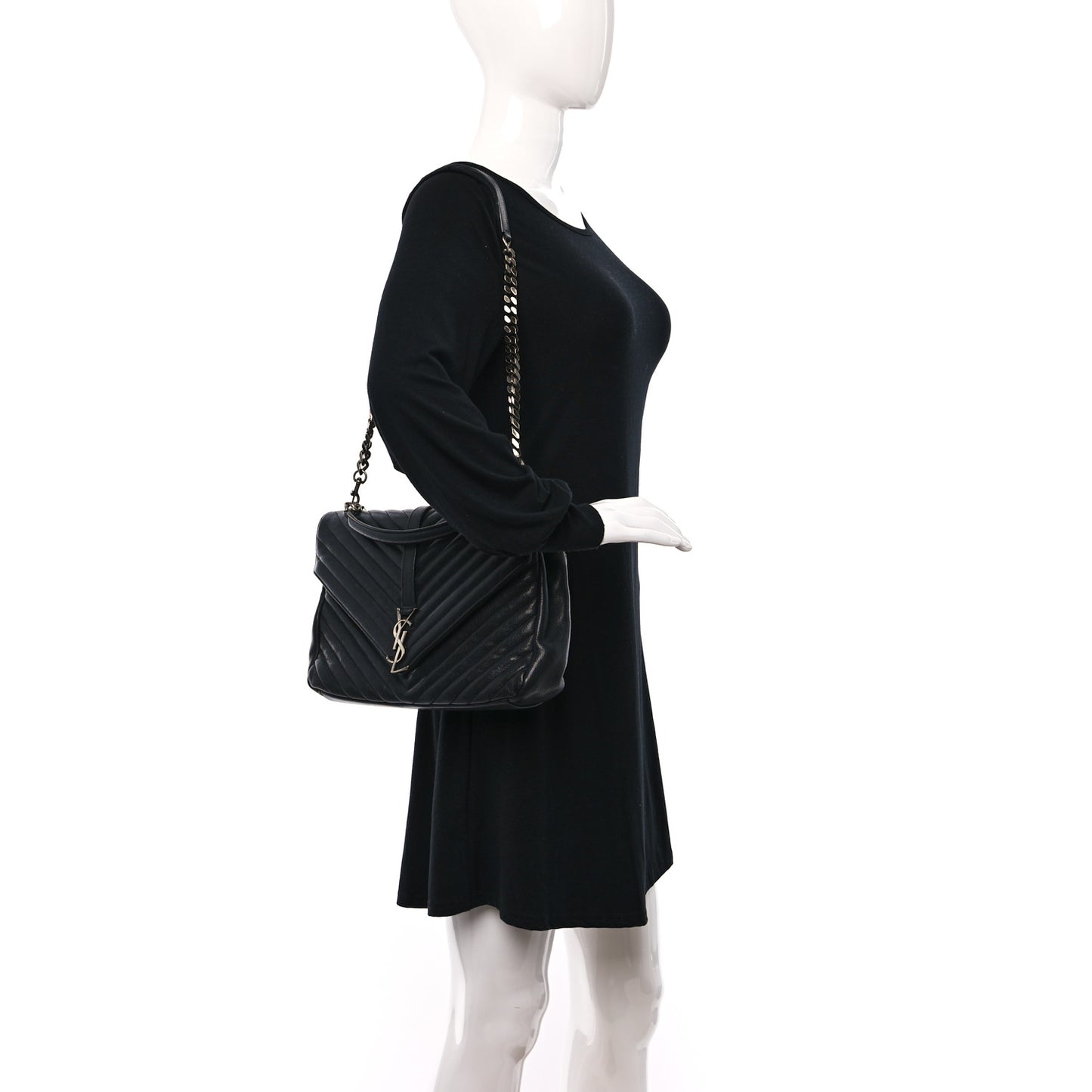 Sheepskin Matelasse Chevron Monogram Large College Satchel Black