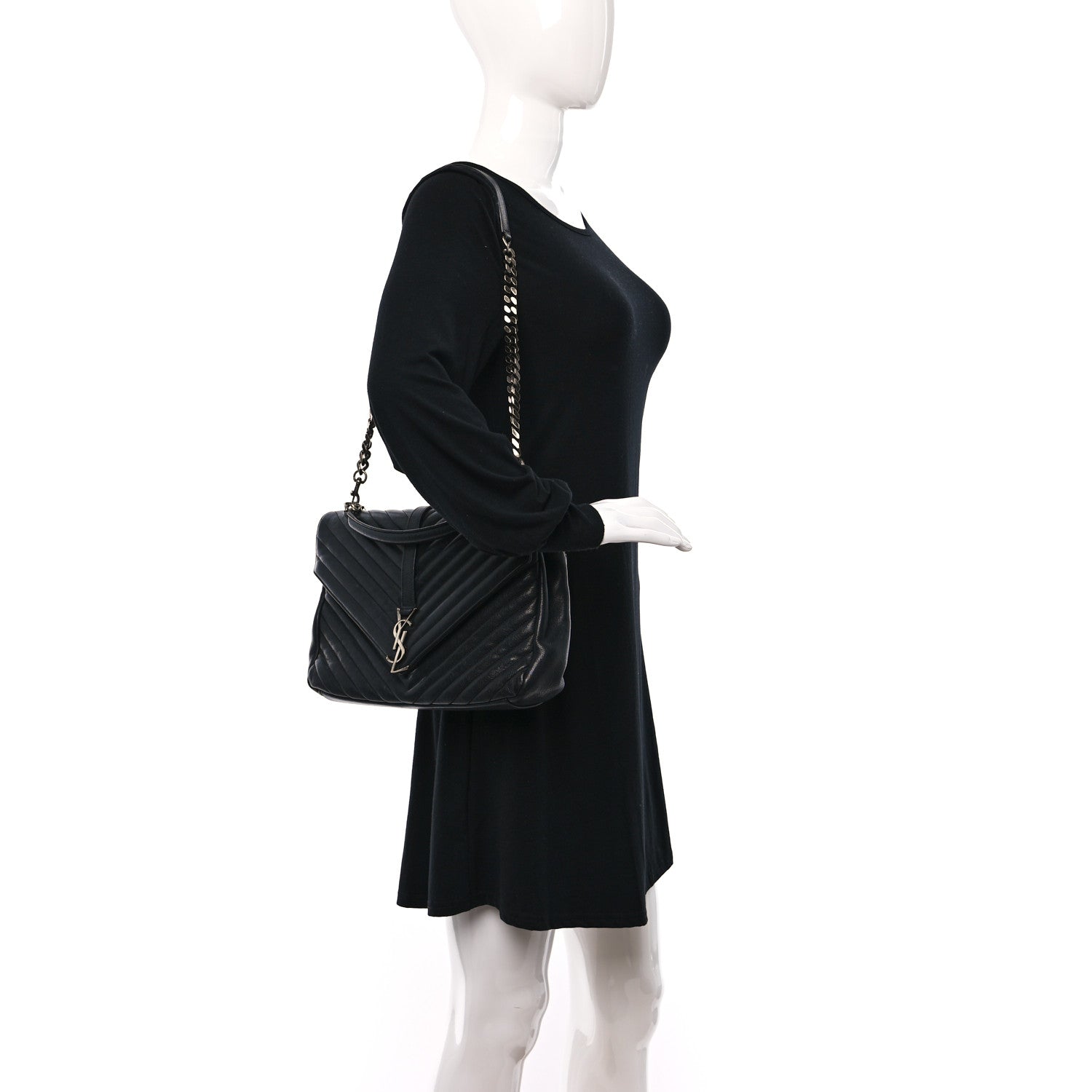 Saint Laurent Sheepskin Matelasse Chevron Monogram Large College Satchel Black 2 of 17