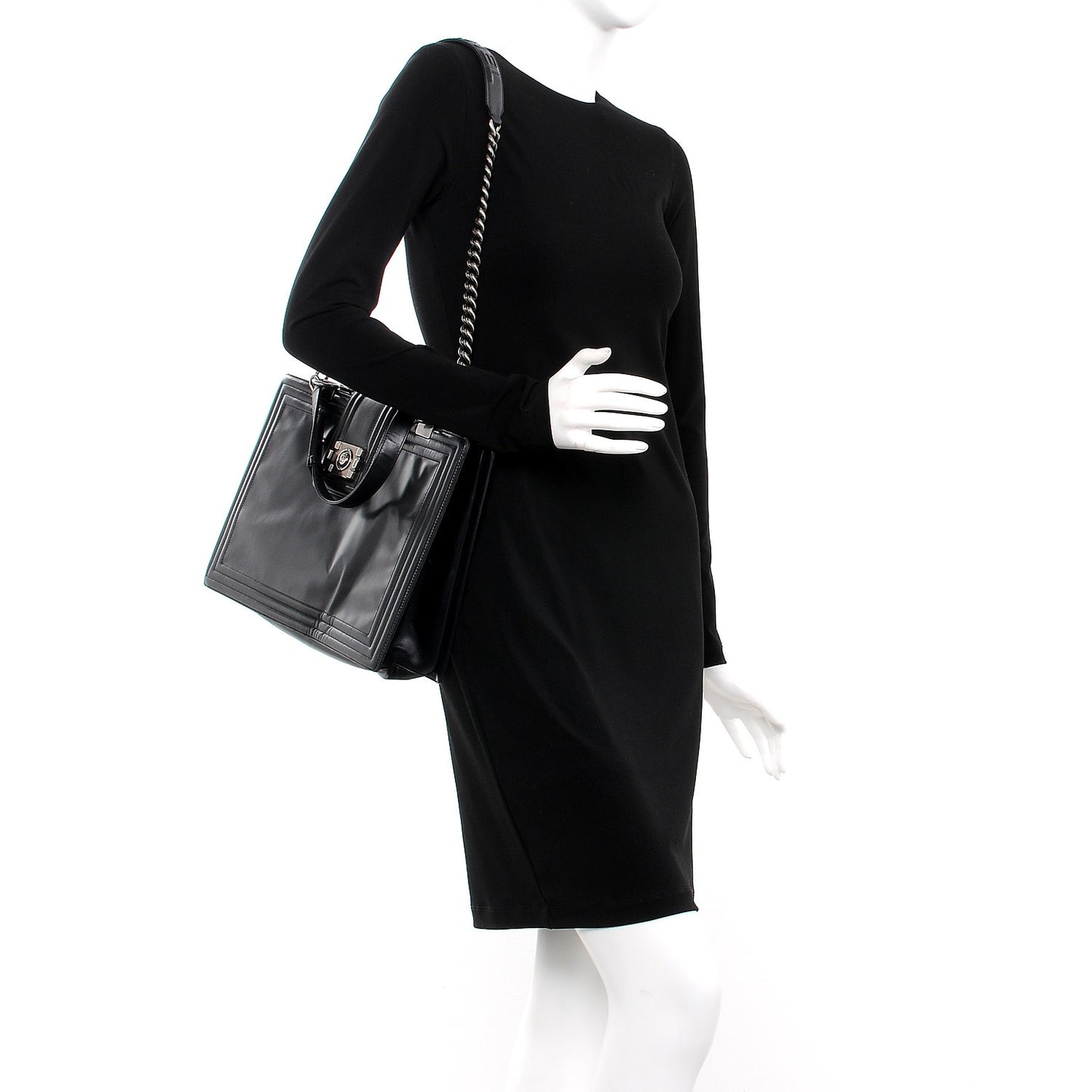 Glazed Calfskin Boy Tote Black