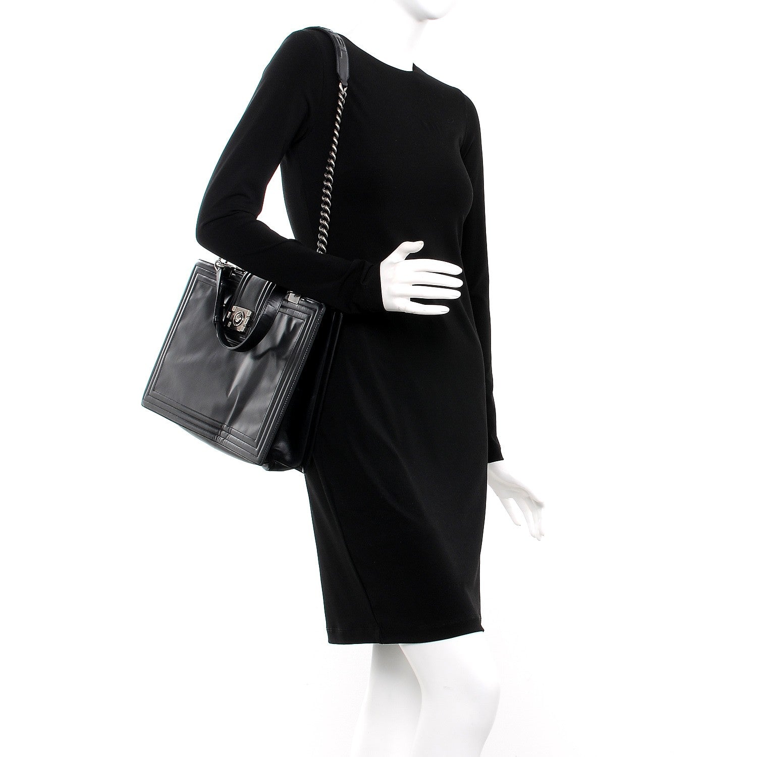 Chanel Glazed Calfskin Boy Tote Black 2 of 11