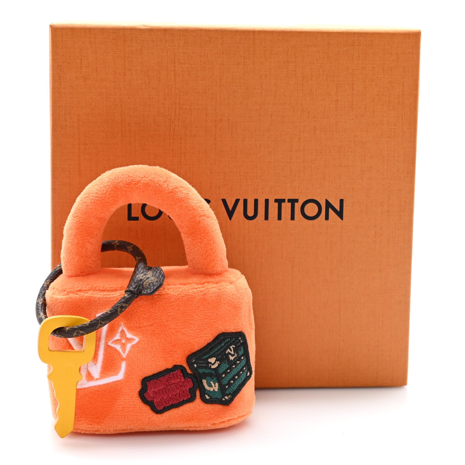 Louis Vuitton Faux Fur LV Lucky Lock Bag Charm Orange 4 of 4
