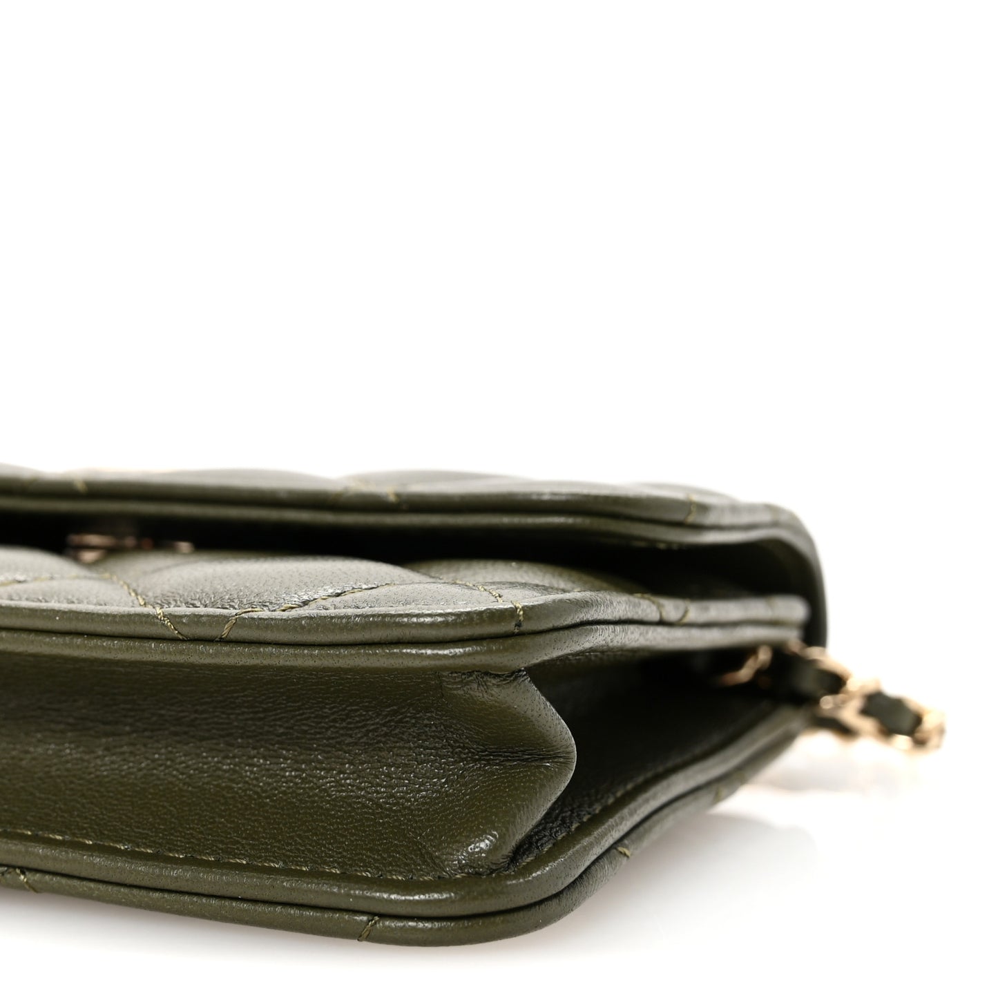 Lambskin Quilted Flap Chain Belt Bag Khaki