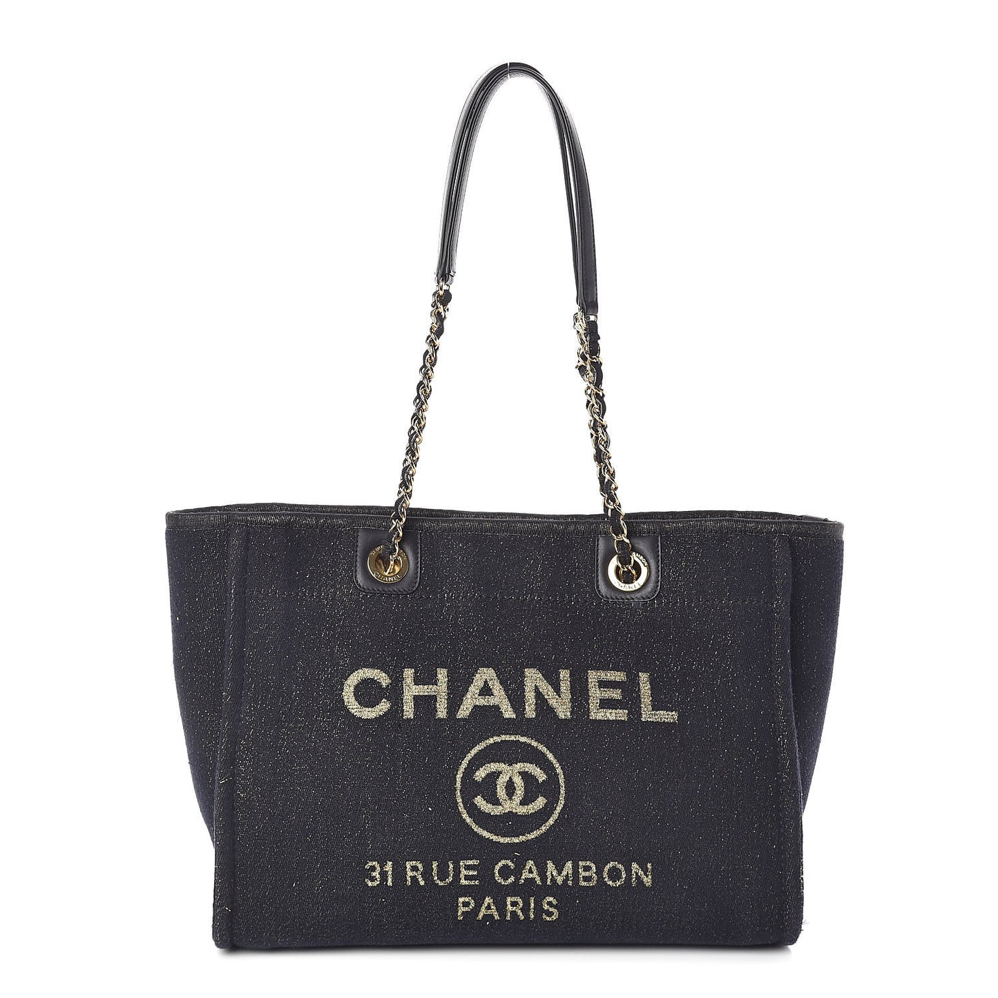 Lurex Canvas Small Deauville Tote Navy Blue Gold