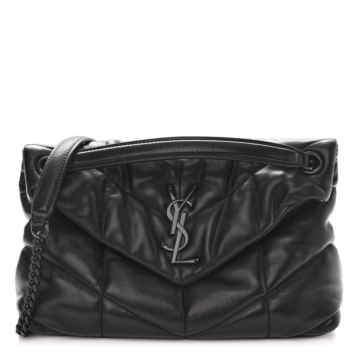 Lambskin Quilted Monogram Monochrome Small Loulou Puffer Chain Satchel Black