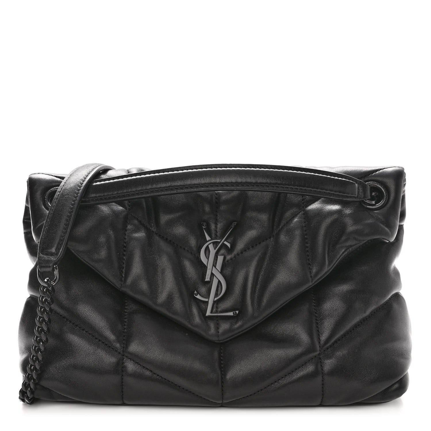Saint Laurent Lambskin Quilted Monogram Monochrome Small Loulou Puffer Chain Satchel Black 1 of 9