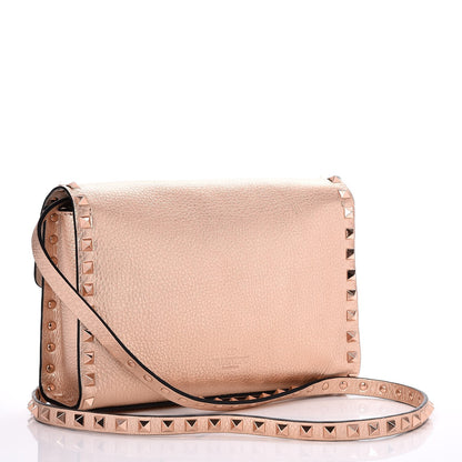 Valentino Garavani Metallic Pebbled Calfskin Medium Rockstud Flip Lock Crossbody Bag Rame 2 of 8