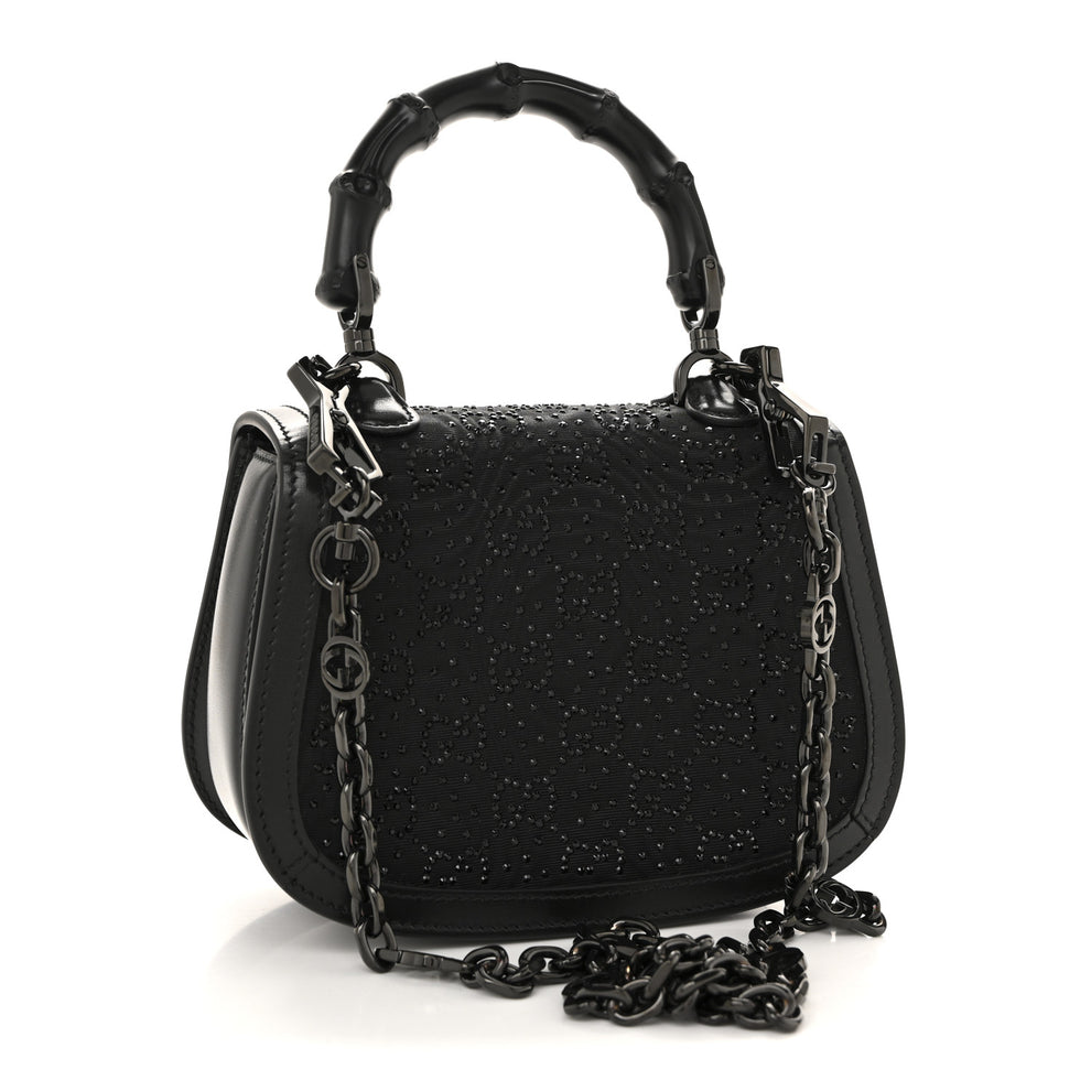 Gucci Rhinestone Su Gucci Moire Fabric Calfskin Rhinestone Monogram Monochrome Mini Bamboo ...