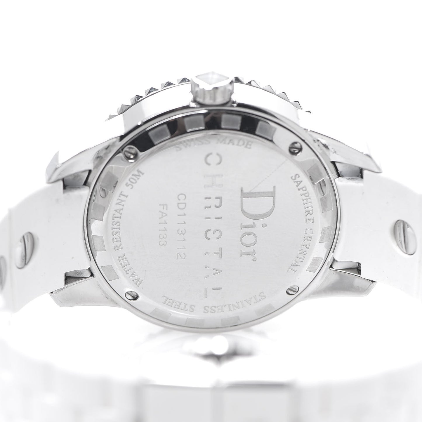 Stainless Steel Rubber Diamond Sapphire 33mm Christal Quartz Watch White