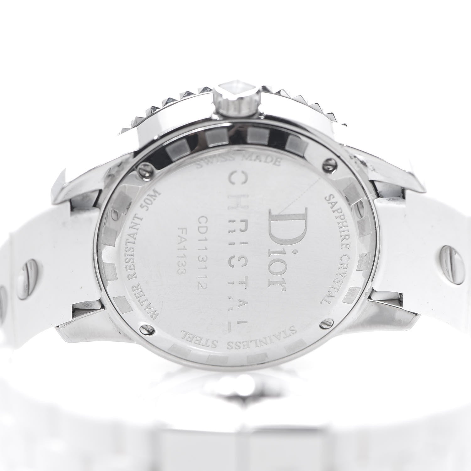 Christian Dior Stainless Steel Rubber Diamond Sapphire 33mm Christal Quartz Watch White 4 of 5