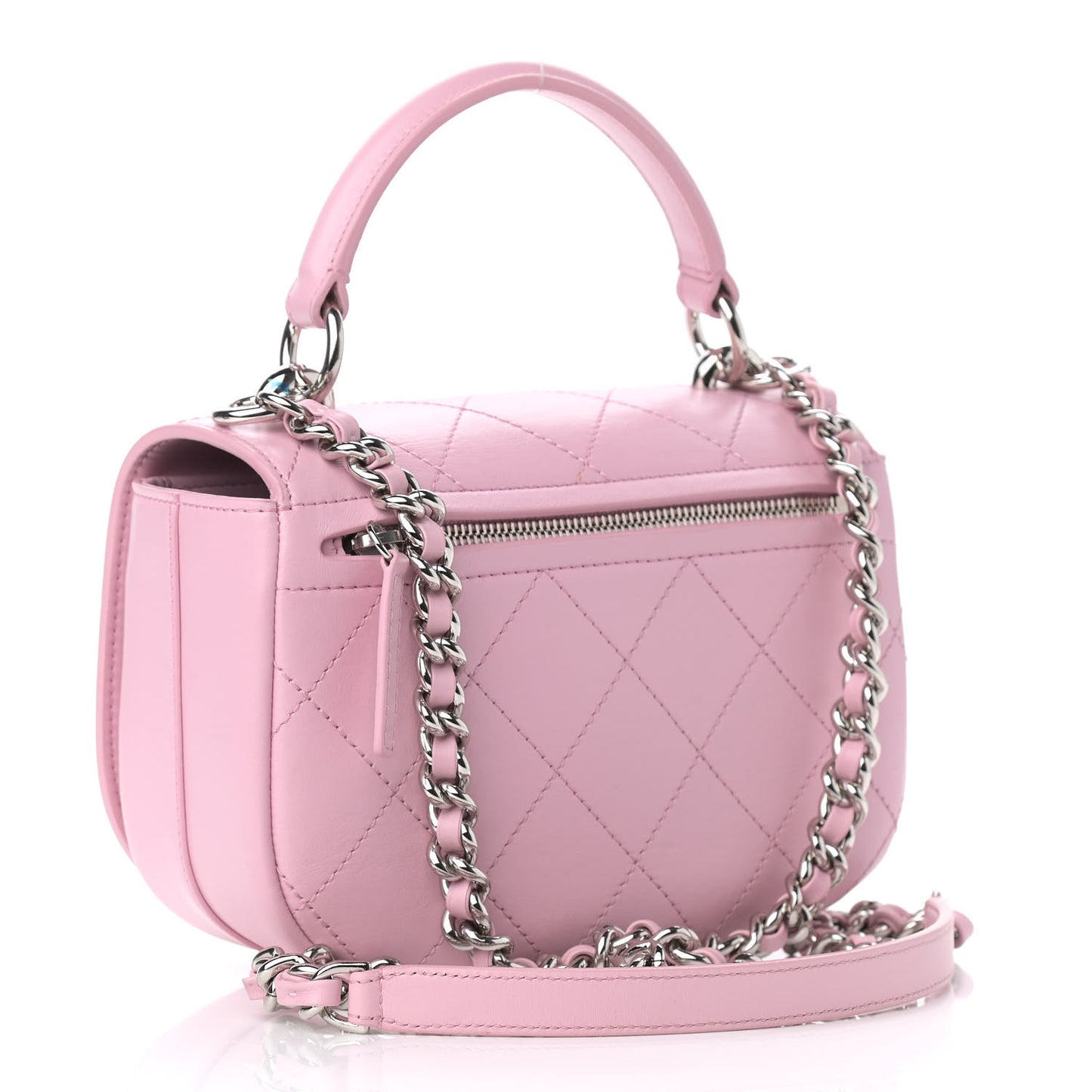 Calfskin Stitched Small Ring My Bag Flap Crossbody Pink