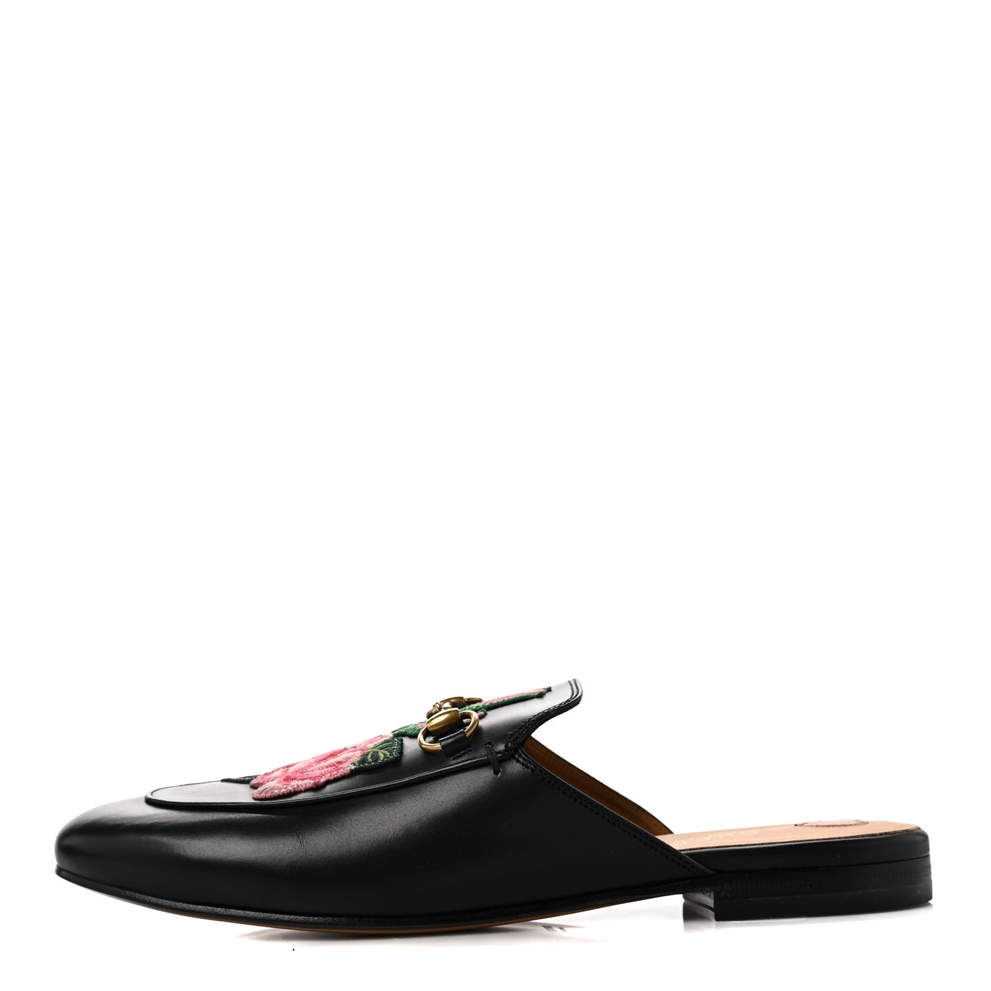 Calfskin Flower Embroidered Princetown Slippers 39.5 Black
