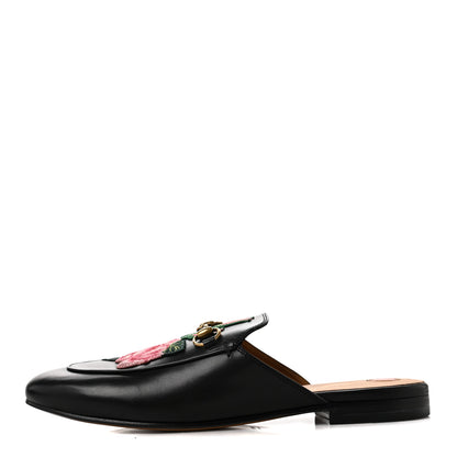 Gucci Calfskin Flower Embroidered Princetown Slippers 39.5 Black 1 of 9