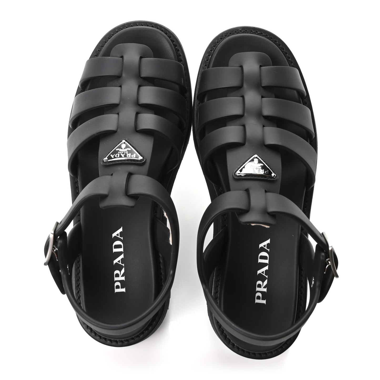 Foam Rubber Metal Triangle Logo Soft Cage Women Sandals 40 Black