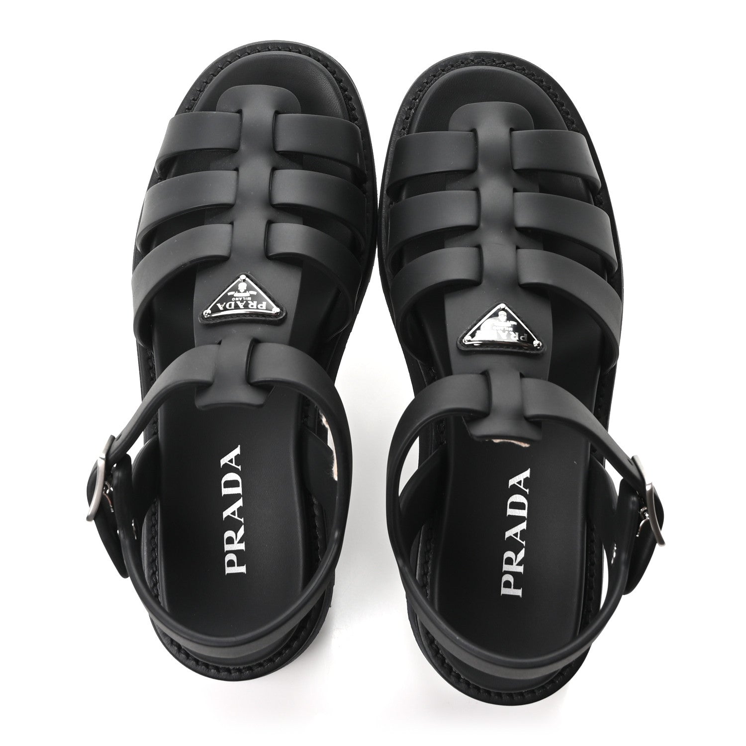Prada Foam Rubber Metal Triangle Logo Soft Cage Women Sandals 40 Black 2 of 10