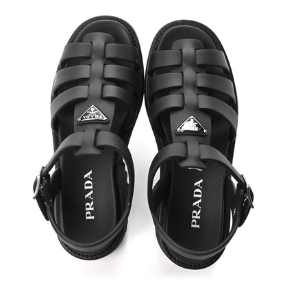 Prada Foam Rubber Metal Triangle Logo Soft Cage Women Sandals 40 Black 2 of 10