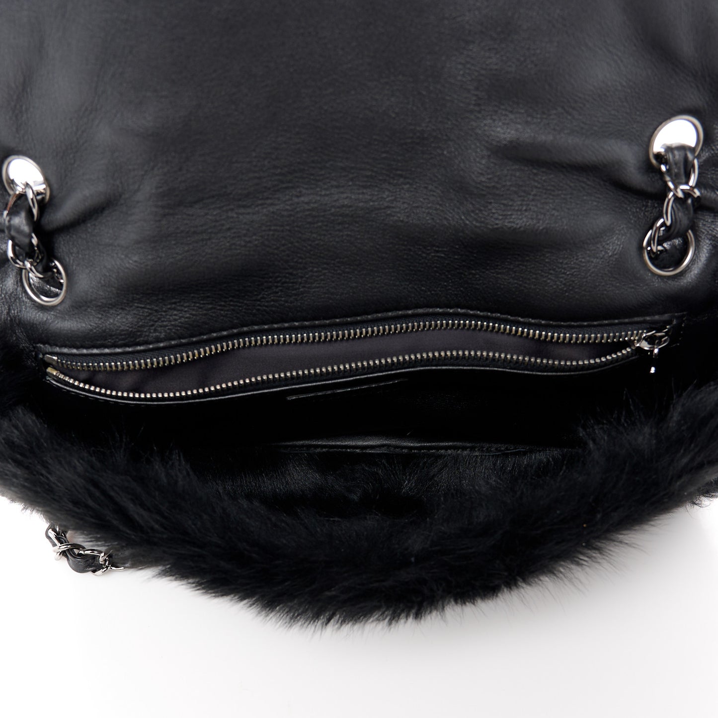 Suede Fur Quilted Flap Black