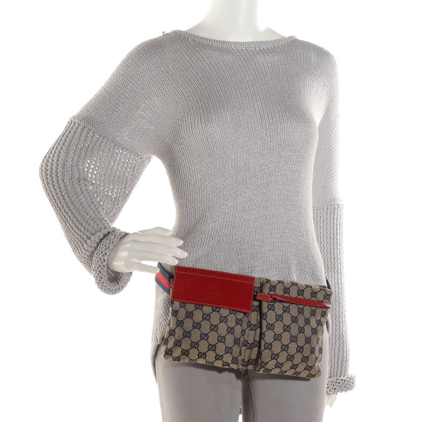 GG Monogram Web Double Pocket Belt Bag Navy Red